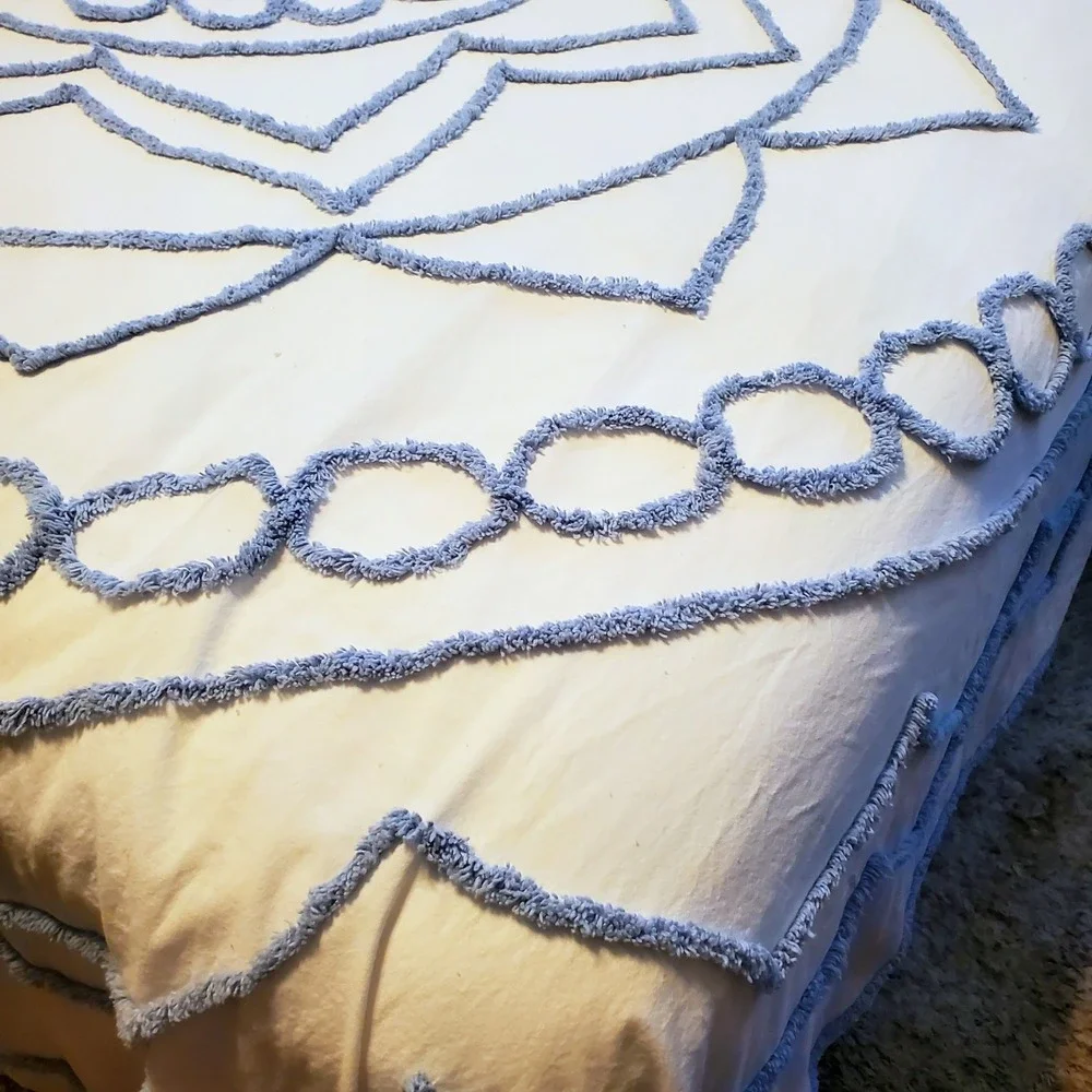 Martha Stewart Duvet Cover Queen Chenille Bedspread Tufted Blue Floral 2 Shams